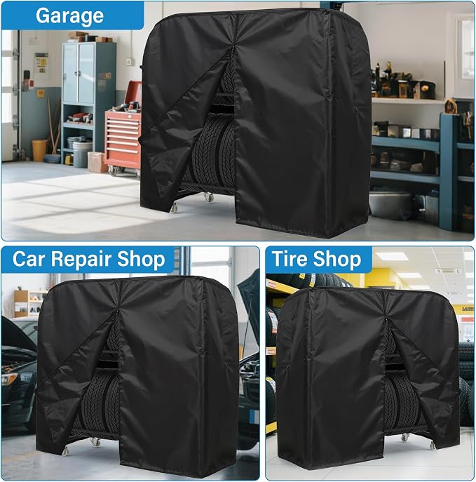 Tire Storage Rack 57" x 55.1" x 20" w/Anti-dust Cover, Adjustable Rolling Tire - Image 9