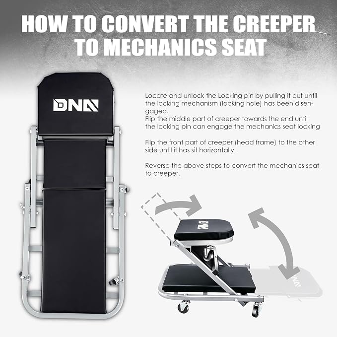 ‎DNA MOTORING TOOLS-00187 40 Inches 2 IN 1 Rolling Folding Car Creeper/Seat - Image 3