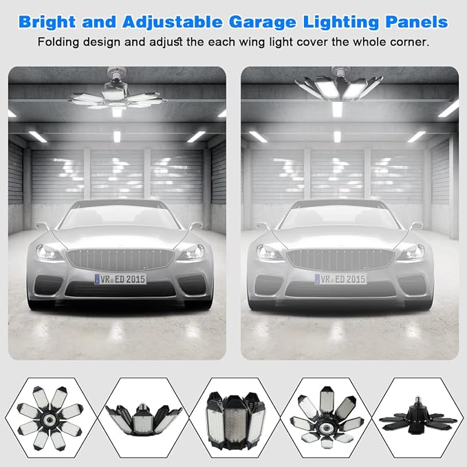 Garage Lights - 40000LM Super Bright Garage Lights Ceiling Led w/ 8 Deformable - Image 3