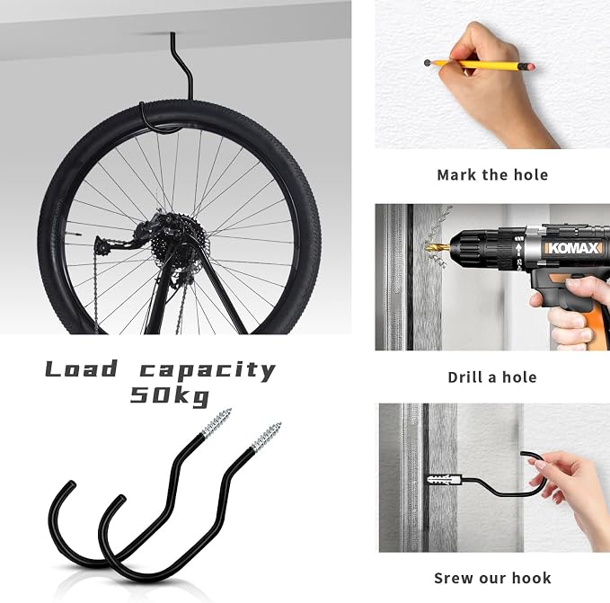 Bike Hooks Heavry Duty 12 Pack, Bicycle Storage Hanger Screw in Ceiling Hooks - Image 6