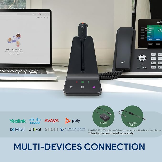 Yealink DECT Wireless Headset WH63 E2 UC, Single Ear Convertible Office Headset - Image 5