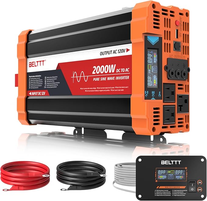 BELTTT 2000W Pure Sine Wave Inverter, Car Power Inverter 12V to 120V AC by BELTTTPowerInverter