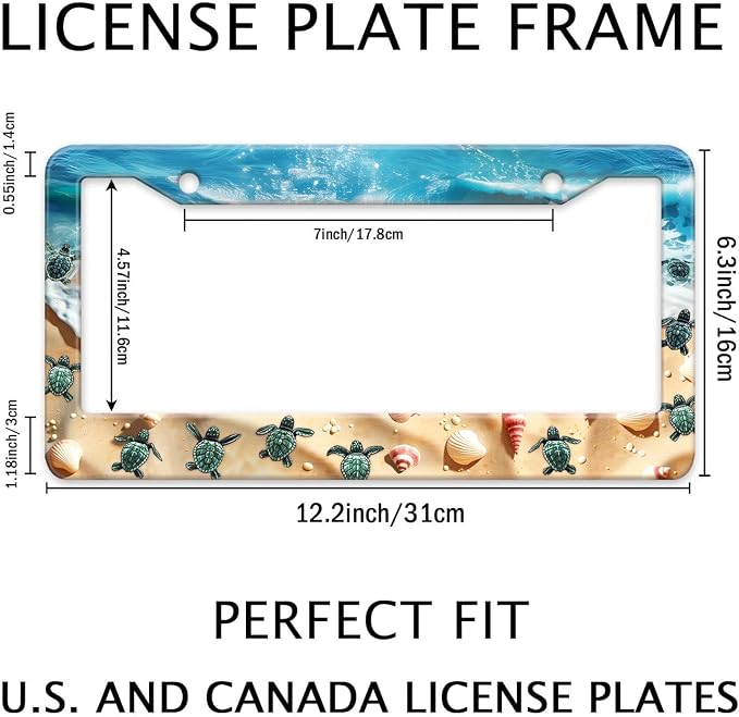Cute Beach Turtles License Plate Frame, Sea Turtles Sea Shell Starfish Front - Image 2