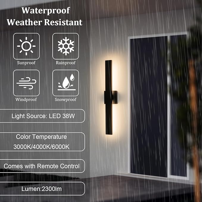 Modern Outdoor Wall Light 3CCT Dimmable LED Outdoor Sconce Lights - Image 4