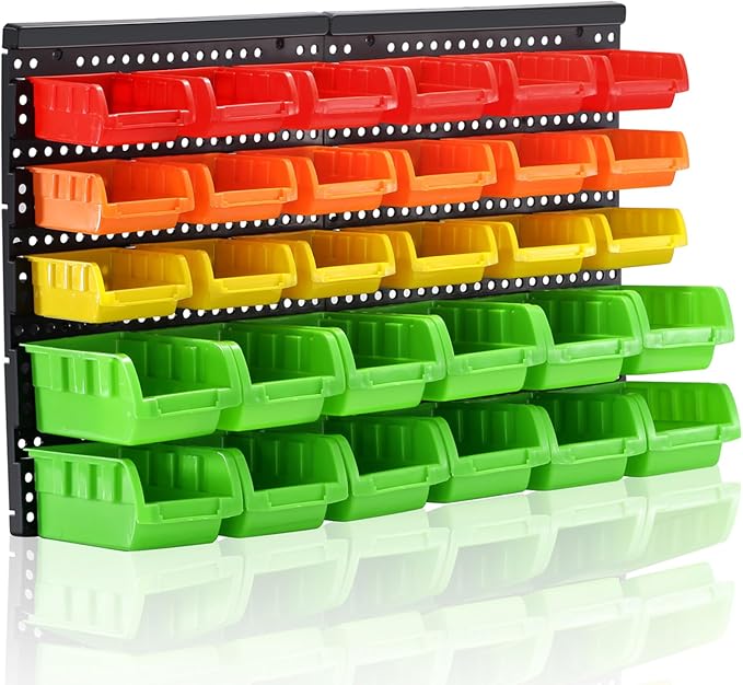 Wall Mounted Storage Bins Parts Rack 4 Colors Bin Organizer Garage Plastic Shop by MULSAME
