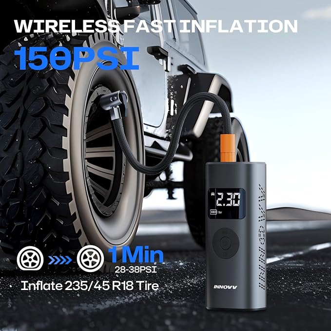 P1 Aluminum Tire Inflator Portable Air Compressor, 3X Faster 150PSI Cordless - Image 2
