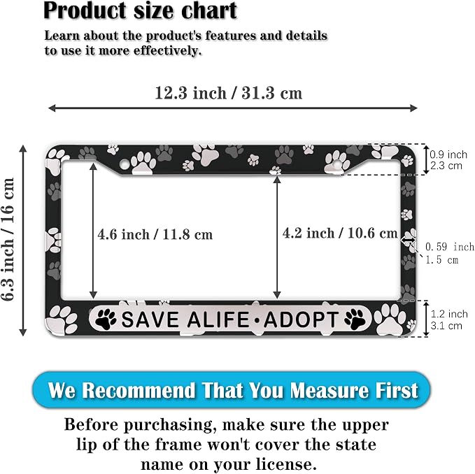 License Plate Holder Black and White License Plate Frames Save a Life Adopt - Image 2