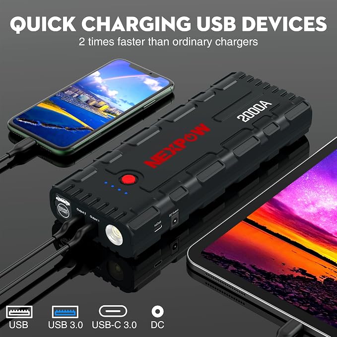 NEXPOW Car Jump Starter, 2000A Peak 12V Portable Car Battery Starter, Auto - Image 3