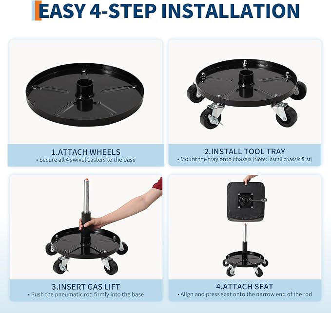 Garage Stool, 16”-21” Adjustable Rolling Mechanic Stool - Image 2