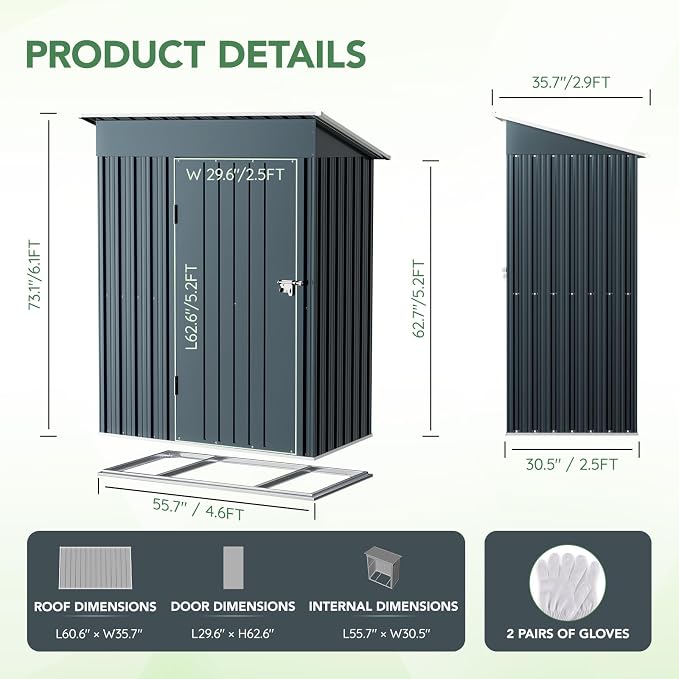 5X3X6.1FT Outdoor Steel Storage Shed - Image 4