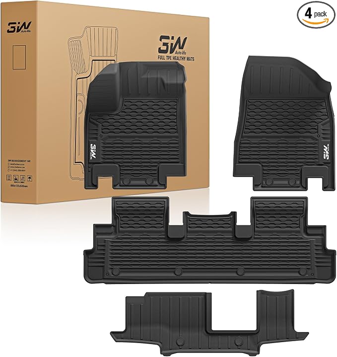 3W Floor Mats for Nissan Pathfinder 2022 2023 2024 2025, 3 Rows, TPE All by 3W
