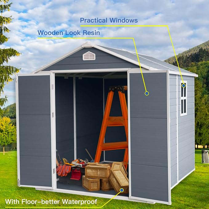 6x8 FT Outdoor Storage Shed, Resin Garden Shed - Image 5