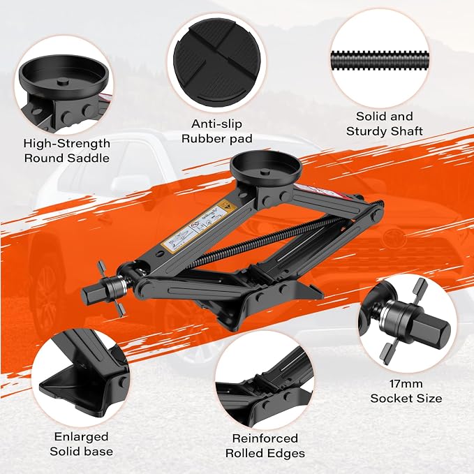 Portable Car Scissor Jack 2 Ton, Rubber Top Car Lift Jack - Image 5