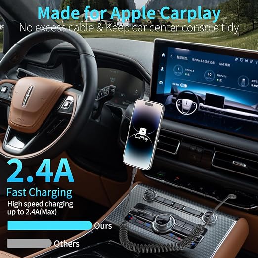 Coiled Lightning Cable 3FT for Car 2Pack, Stretchable iPhone Cord Fast Charging - Image 2