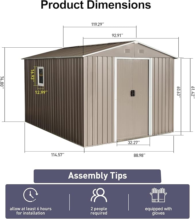 10×8FT Outdoor Metal Storage Shed Large Garden Sheds - Image 3