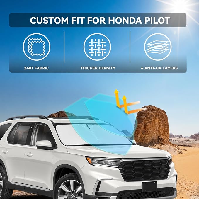 Sun Shade Sunshade for Honda Pilot 2016-2025 2026 Windshield Cover, 4-Layers - Image 2