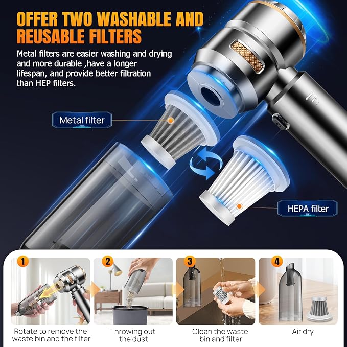 Mini Car Vacuum Cleaner, 20000PA 4-in-1 Cordless Handheld Vacuum Cleaner - Image 5