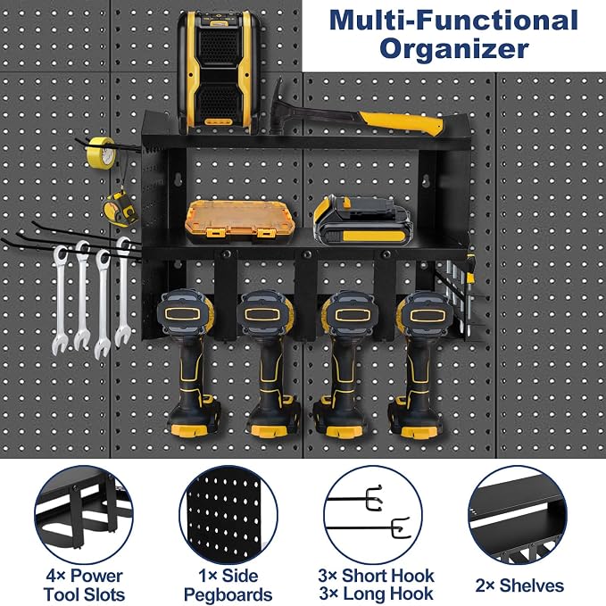 Heavy-Duty Power Tool Organizer Wall Mount, 3-Tier Drill Storage Rack - Image 2