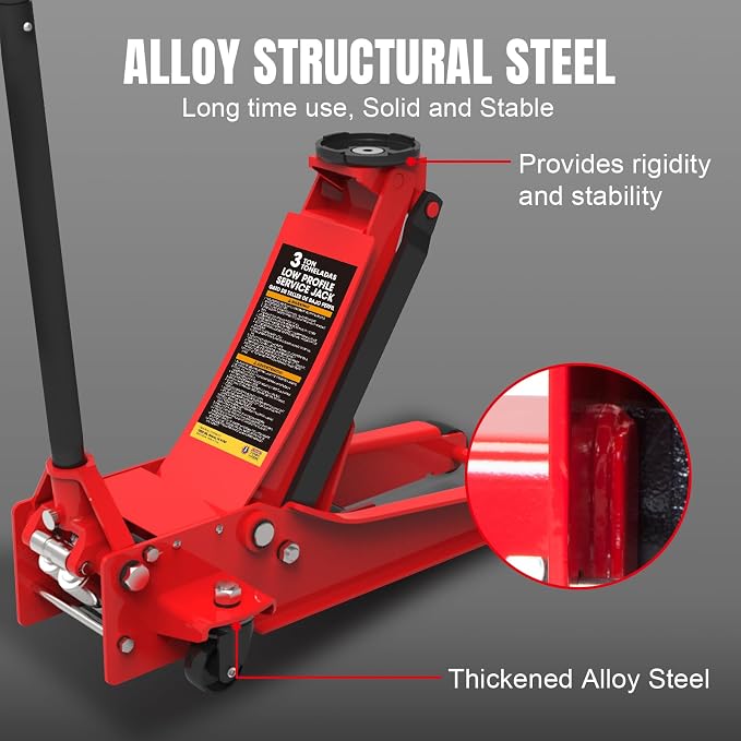 BIG RED 3 Ton Low Profile Hydraulic Floor Jack, Dual Pump 6600lbs Heavy-Duty - Image 4