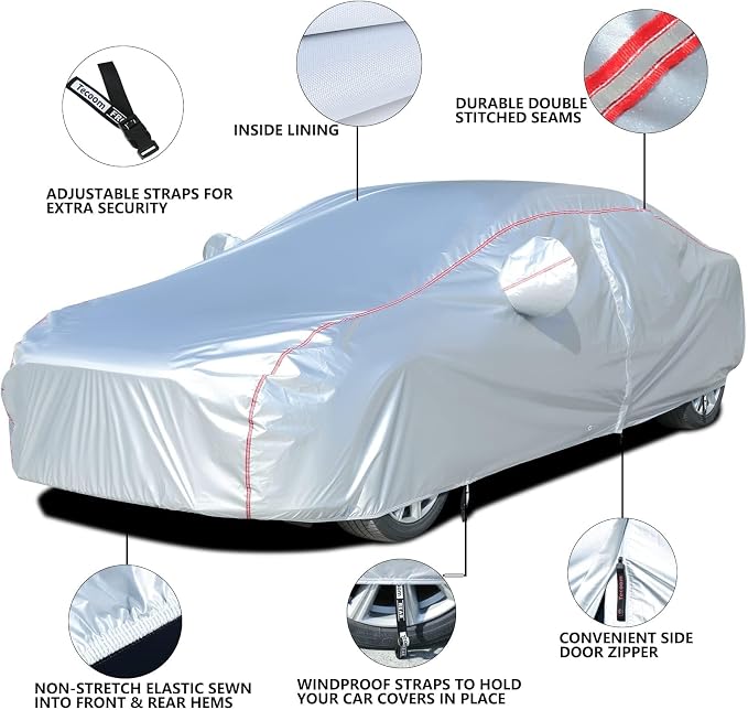 Tecoom Car Covers for Automobiles Door Zipper/Lock Universal Fit Sedan Toyota - Image 5