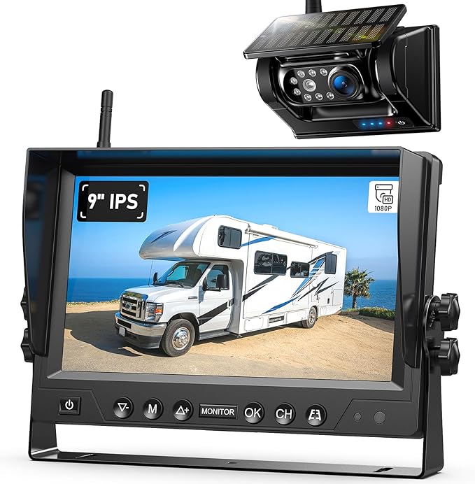 9 Inch Magnetic Solar Wireless Backup Camera System, 9600mAh Solar Rechargeable by ZEROXCLUB