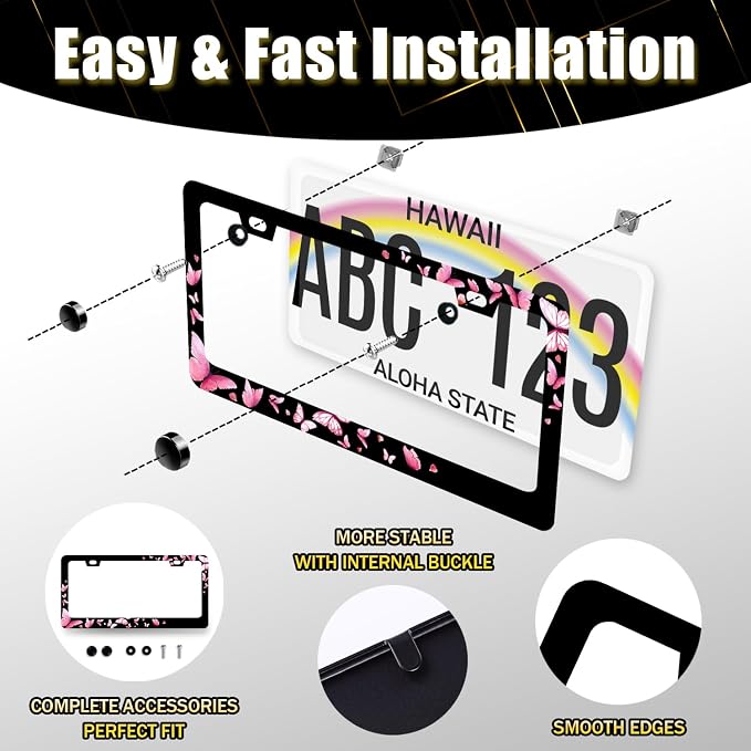 Butterfly License Plate Frame Pink Butterflies License Plate Stainless Steel - Image 7