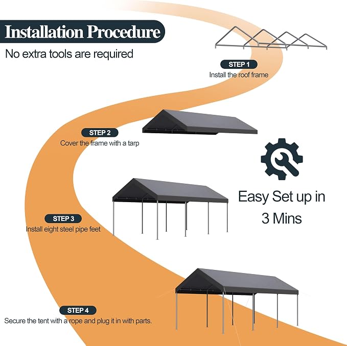 Shintenchi 10x20ft Heavy Duty Carport - Image 6
