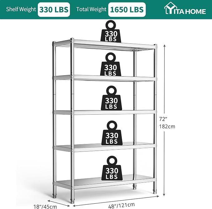 YITAHOME NSF Stainless Steel Shelves, Heavy Duty Shelving - Image 3