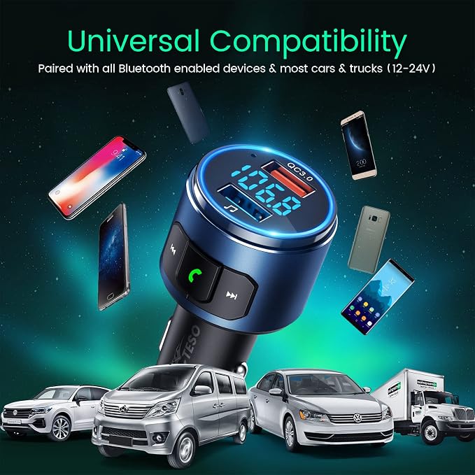 Upgraded FM Bluetooth Transmitter Car, QC3.0 Quick Charging & LED Backlit - Image 7