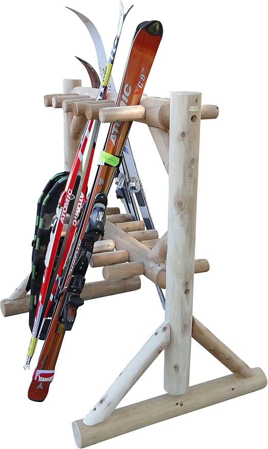 17-Pair Freestanding Skis + Snowboard Log Rack, Standing Shorter Ski Storage - Image 9