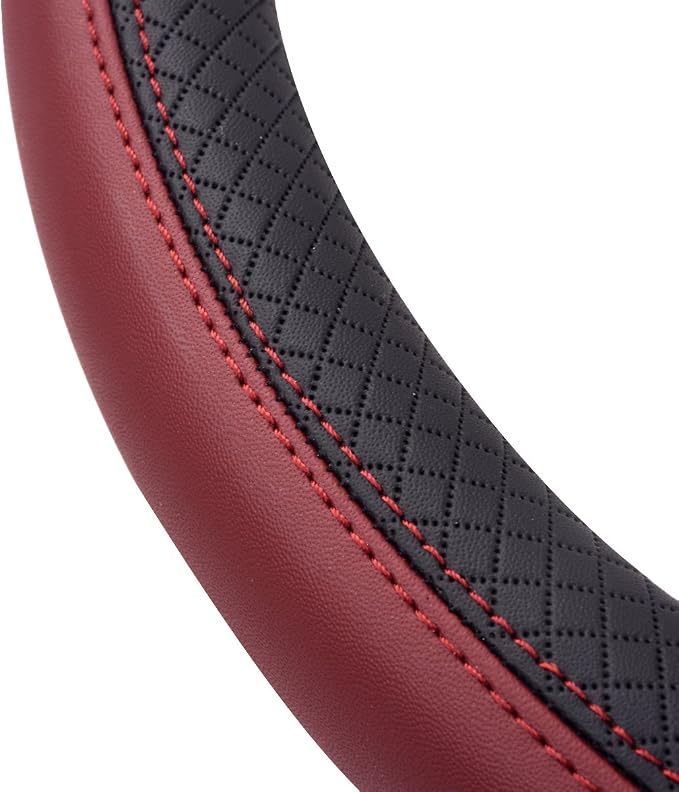 CAR PASS Rhombus Leather Universal Steering Wheel Cover, Fit - Image 7