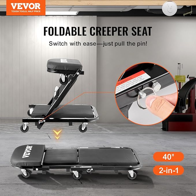 VEVOR Foldable Z Garage Creeper, 40 in, 450 lbs Load Capacity Rolling Folding - Image 2