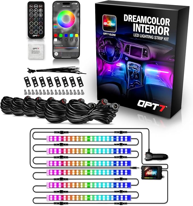 OPT7 Aura DreamColor RGB-IC Car Interior Ambient Light, Color Chasing Light Kit by OPT7