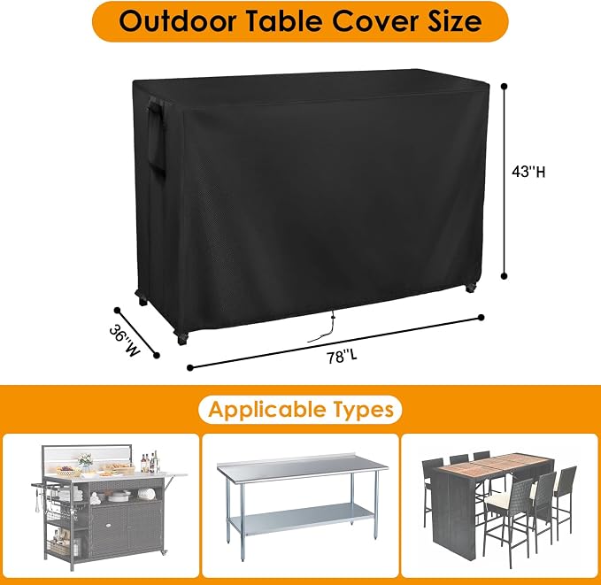 Kingling Outdoor Table Cover for Outdoor Bar Table, 78 Inch Waterproof Patio - Image 2