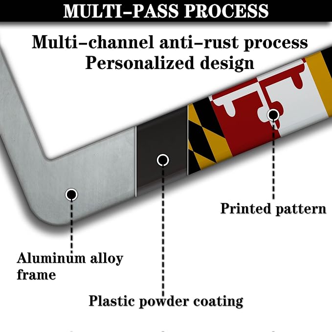 Front License Plate Bracket Multicolor License Plate Frames Flag of Maryland - Image 5