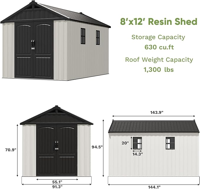 Patiowell 8x12 FT Outdoor Storage Shed, Plastic Shed Resin Garden Shed - Image 4