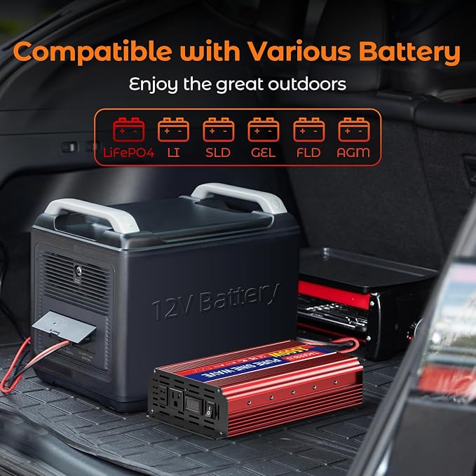 1500W Pure Sine Wave Inverter, 12V DC to 110V/120V AC Power Inverter - Image 7