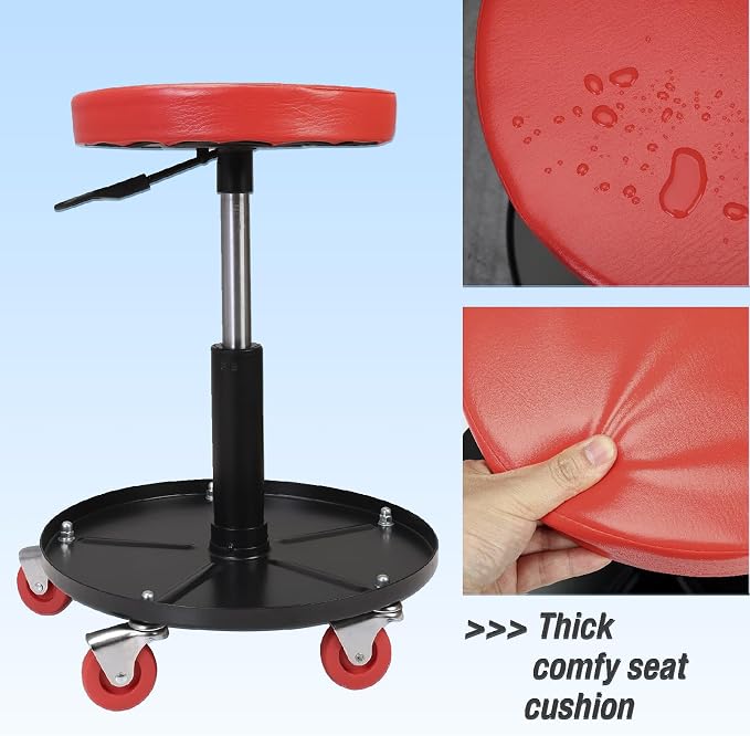 Big RED Creeper Garage/Shop Seat: Heavy Duty Rolling Pneumatic Padded - Image 6