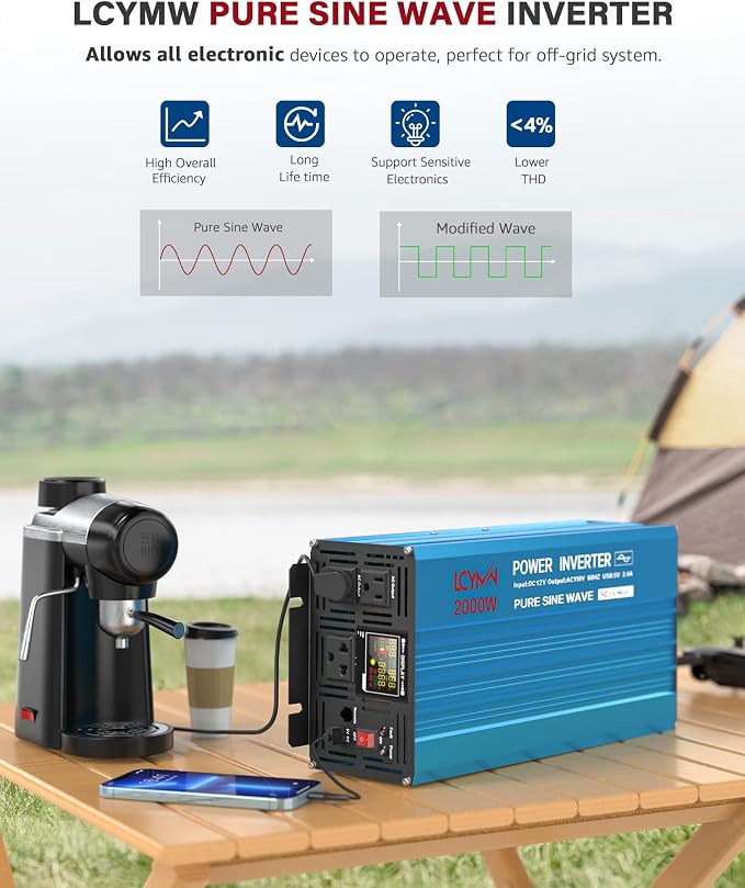 2000 Watt Inverter Pure Sine Wave DC 12V to 110V AC Power Inverters - Image 2