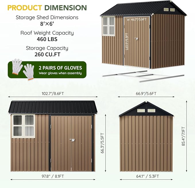 Breezz 6X8FT Outdoor Steel Storage Shed - Image 3