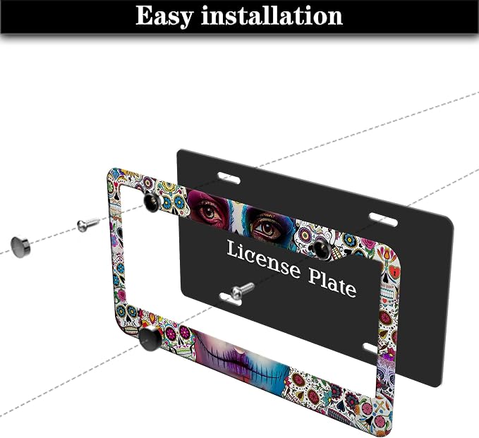 License Plate Frames for Women Multicolor Plate Cover for Men Sugar Skull - Image 7