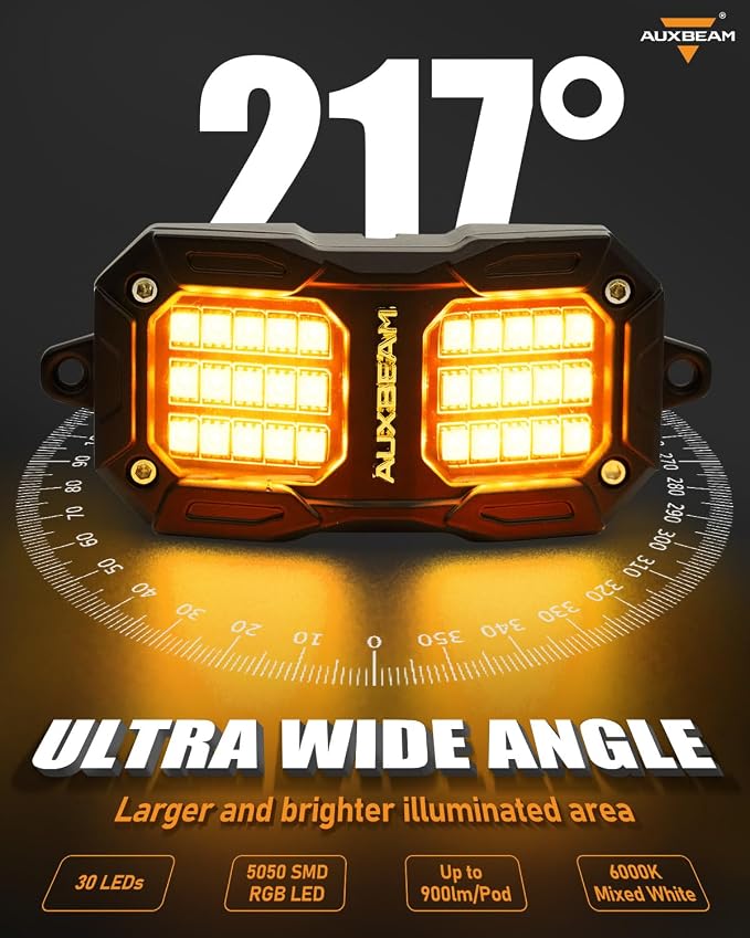 Auxbeam 4 Pods LED Rock Lights w/Brake Mode, Chasing Color RGB Wheel Well - Image 5