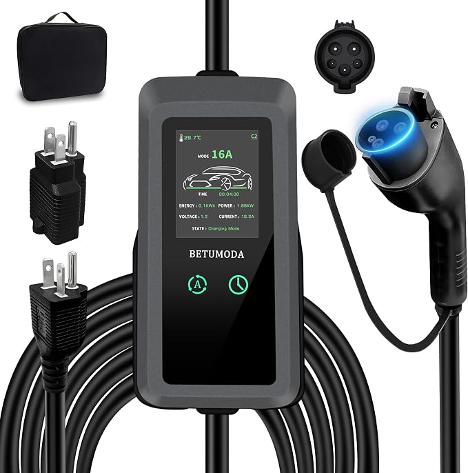 Portable Level 1&2 EV Charger, 16Amp Adjustable Current, Wallbox by BETUMODAEVCharger
