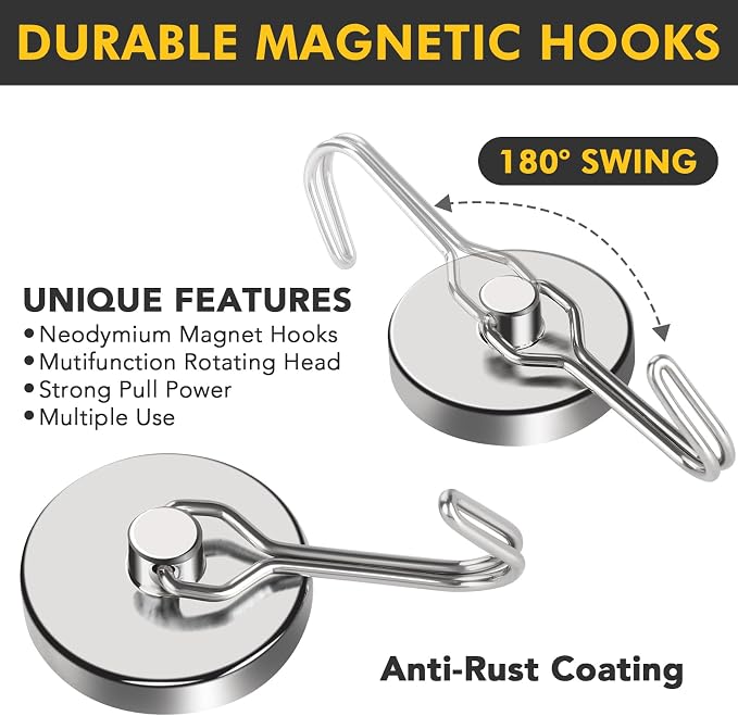 MIKEDE Magnetic Hooks, 110LB Heavy Duty Neodymium Magnet Hooks, Strong Swivel - Image 5