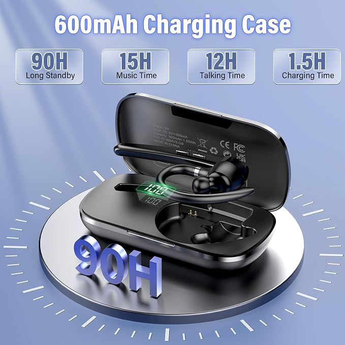 Bluetooth Headset, Wireless Bluetooth 5.3 Earpiece, 90Hrs Hands Free Headset - Image 3