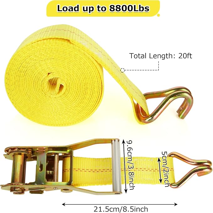4 Pack 2 Inch Ratchet Straps Heavy Duty 20ft Tie Down Straps Ratchet - Image 2