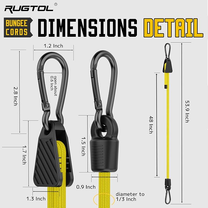 Bungee Cords with Hooks, 48 Inch Adjustable Yellow Bungee Cords with Carabiner - Image 5