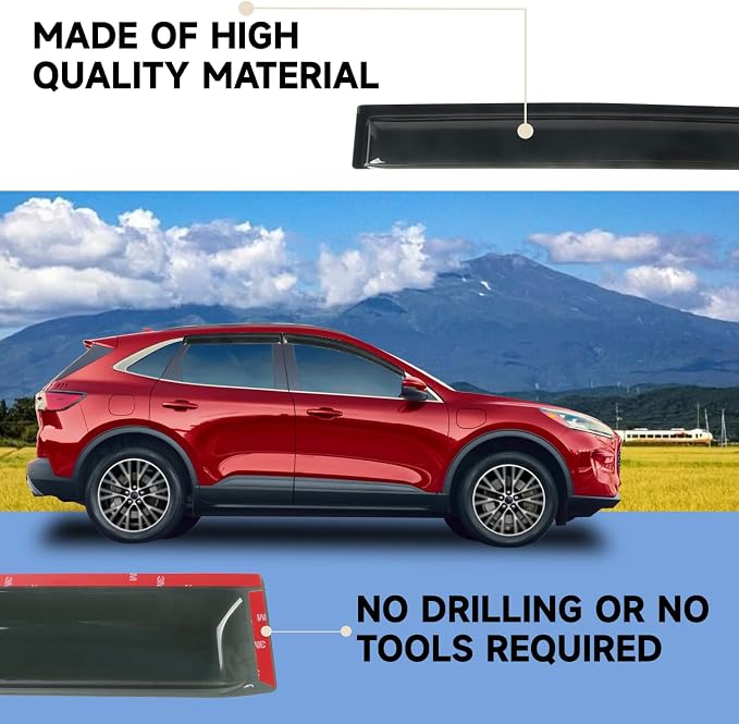 Rain Guards Fit for 2013-2019 Ford Escape, Tape-On Window Visors Shield - Image 4