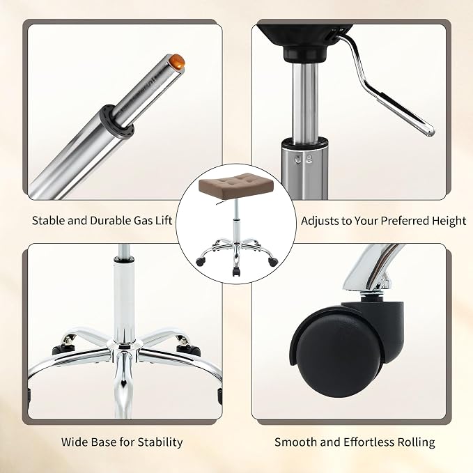 Vanity Stool with Wheels Faux Leather Nail Tattoo Vanity Massage Stool - Image 5