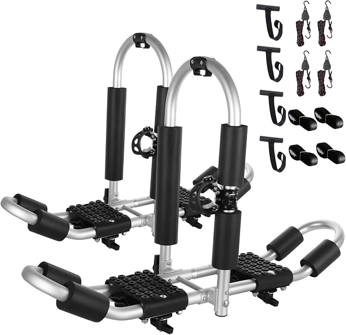 FORWODE Kayak Roof Rack, 2 in 1 Aluminum 2 Pair J-Bar Roof Rack, Folding by FORWODE